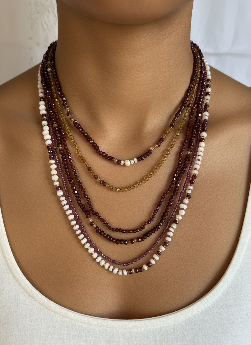 Ethiopian fire opal, garnet and sapphire necklace