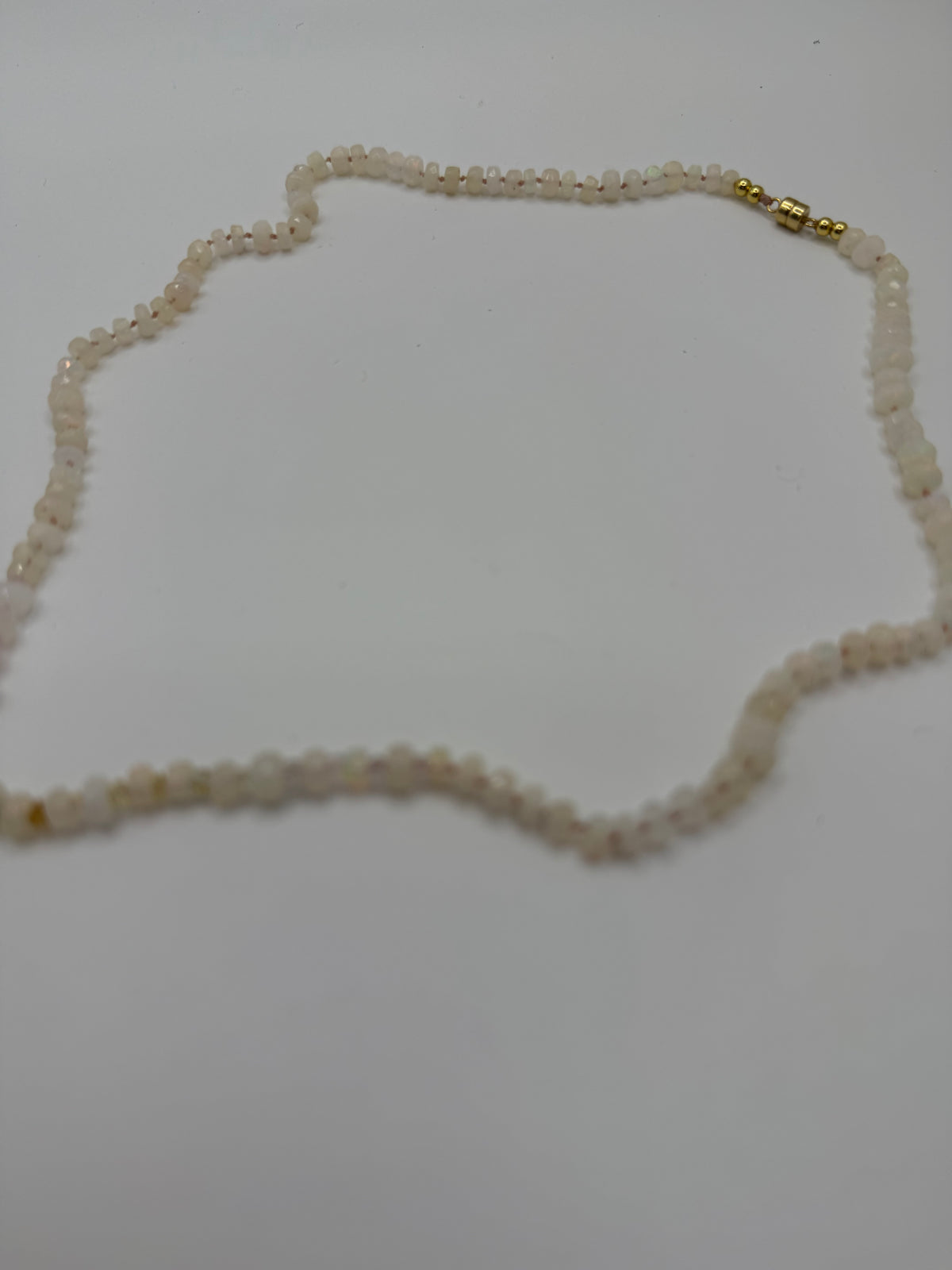 Ethiopian fire opal and aquamarine hand knotted necklace
