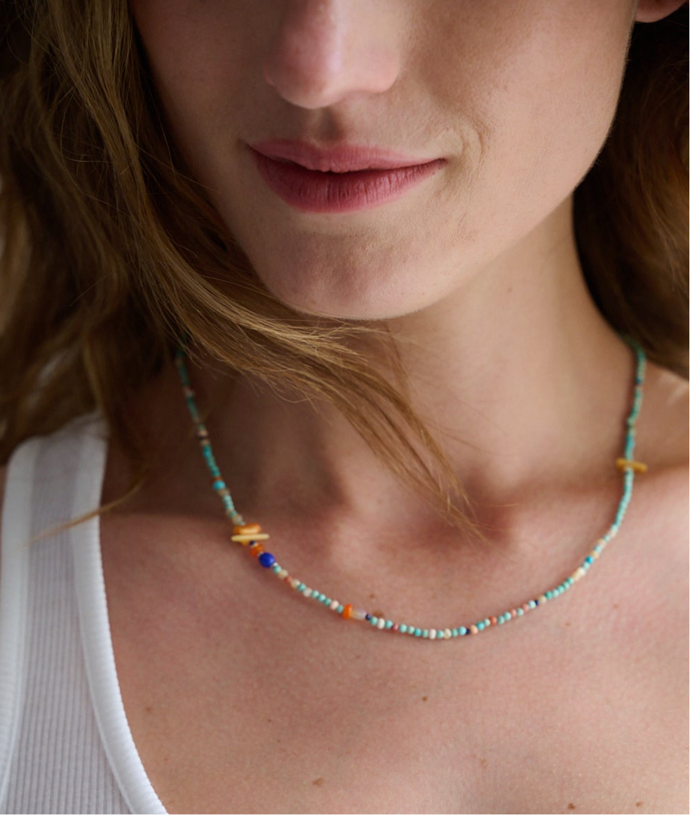 Tiny turquoise , coral multi stone skinny