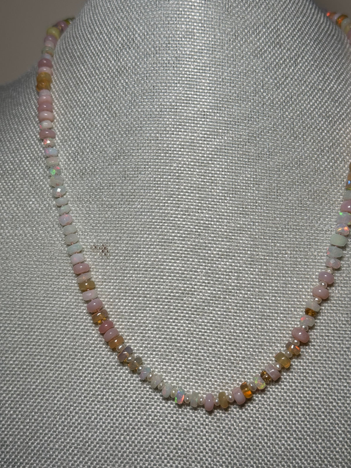 Opal tiny sapphire and and tiny pearl necklace