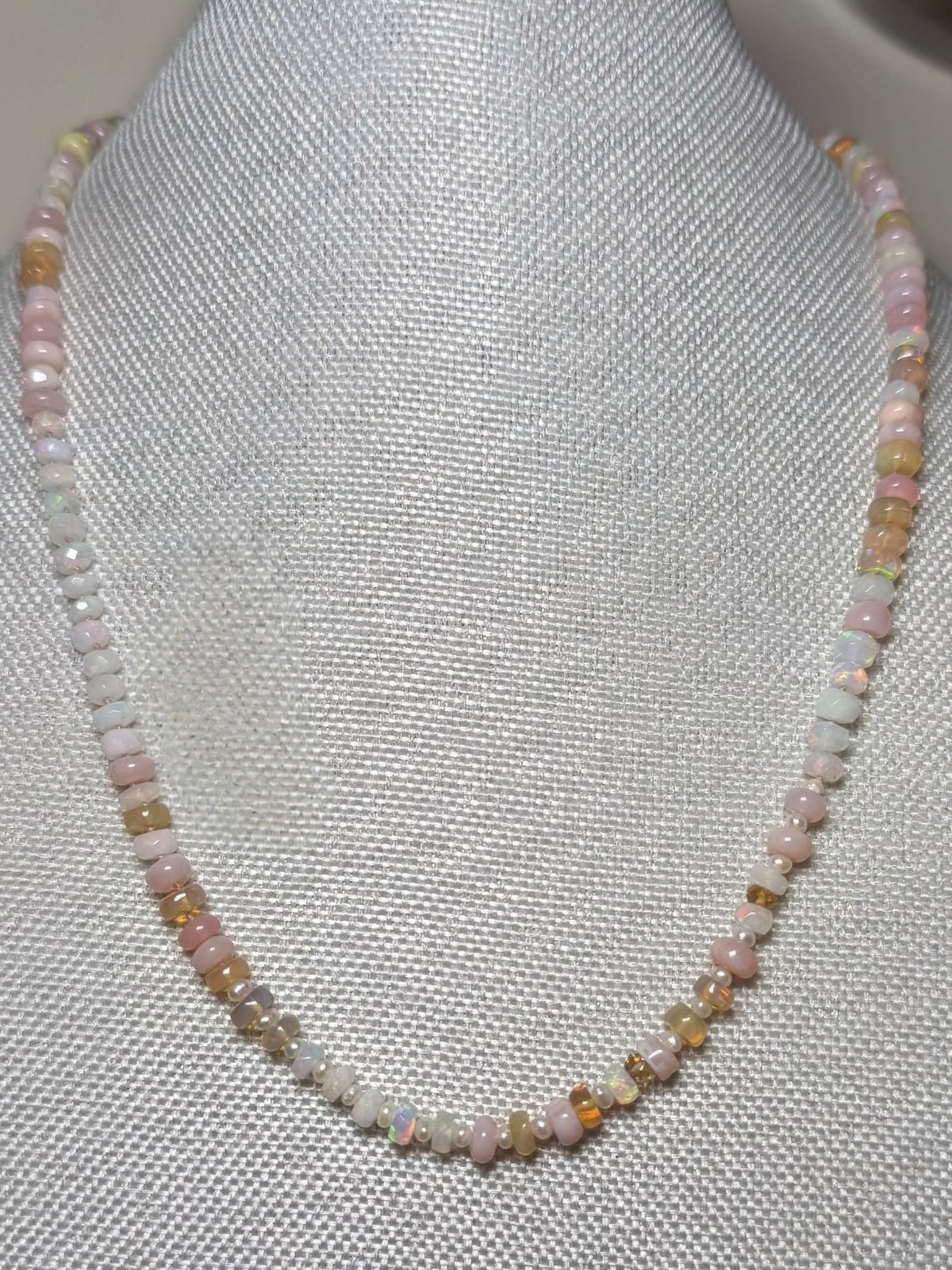 Opal tiny sapphire and and tiny pearl necklace