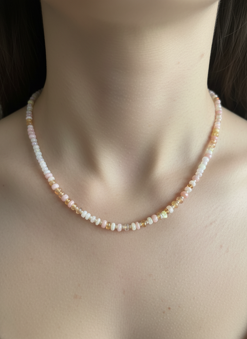 Opal tiny sapphire and and tiny pearl necklace