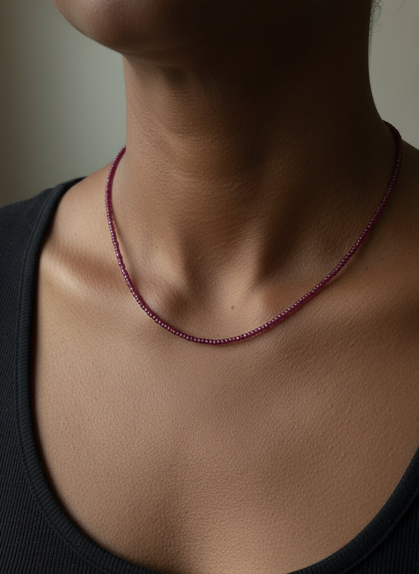 Tiny garnet skinny necklace