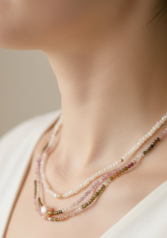 Multi tourmaline and pearl necklace