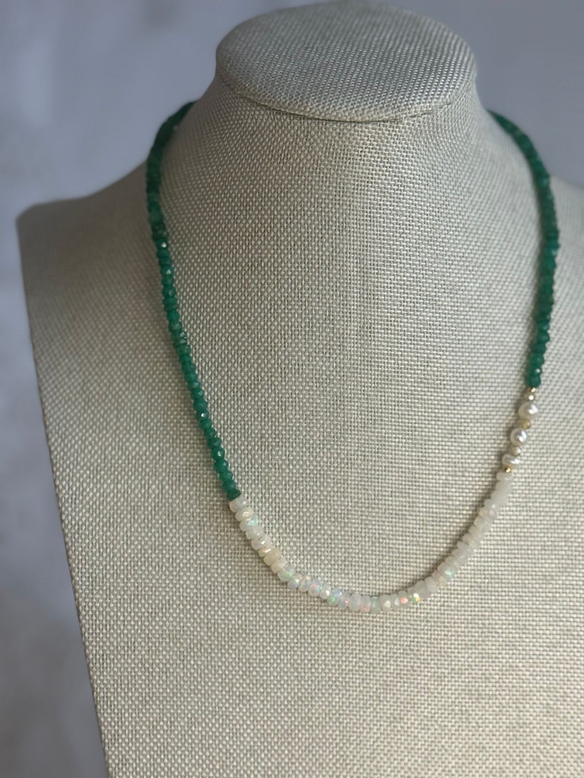 Opal ,green onyx ,pearl necklace