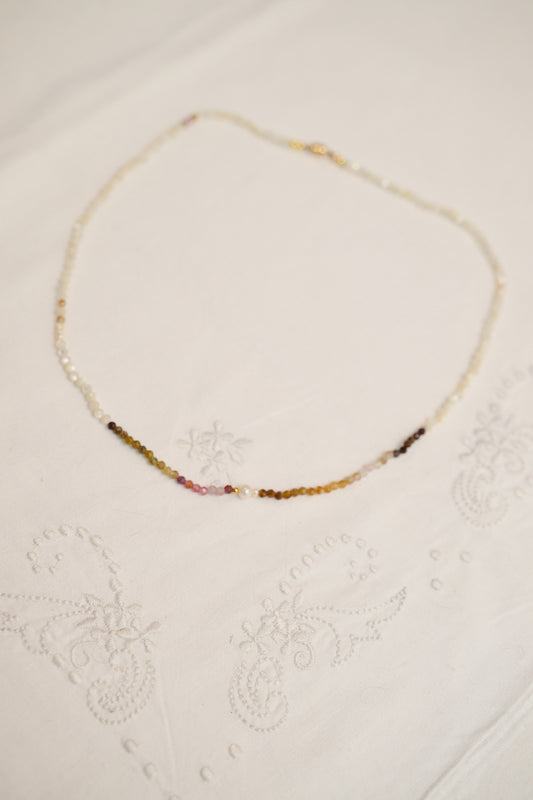 Multi tourmaline and pearl necklace