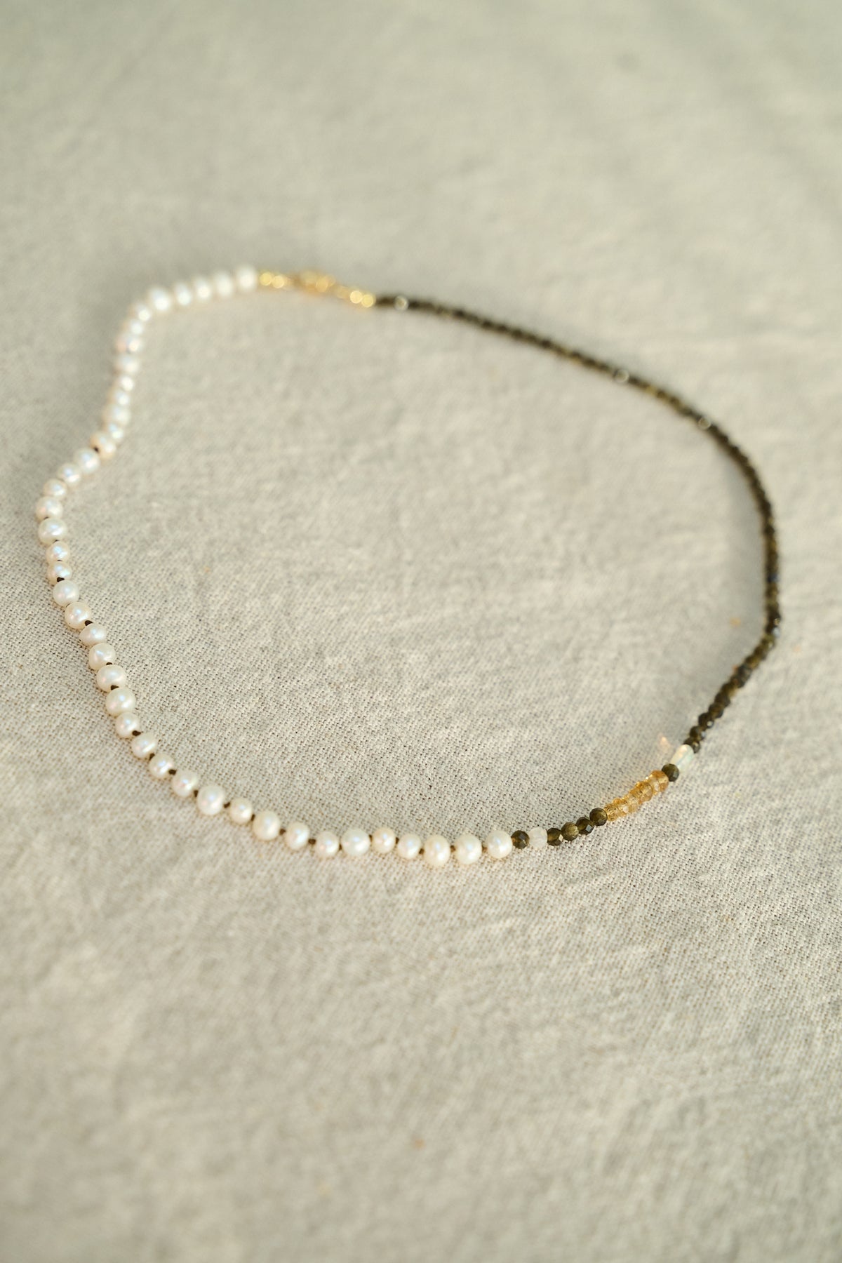 Hand knotted pearl, tigers eye   Opal necklace