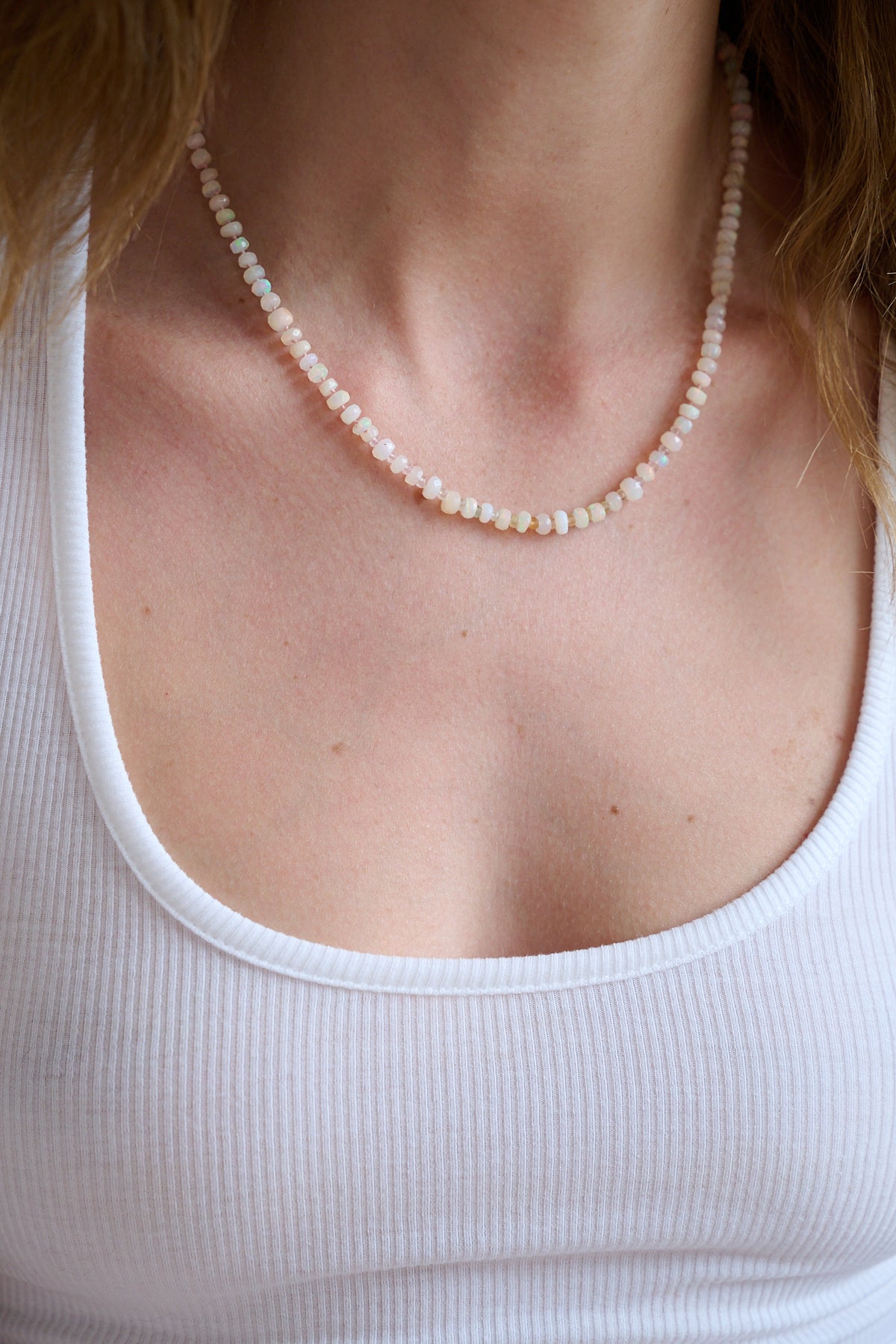 Ethiopian fire opal and aquamarine hand knotted necklace
