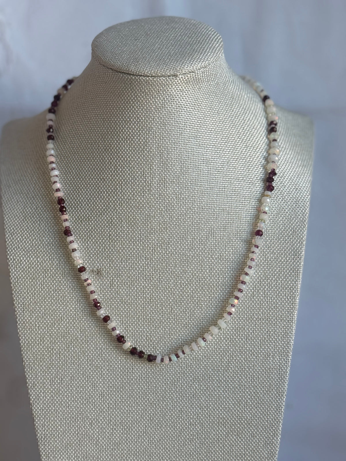 Ethiopian fire opal, garnet and sapphire necklace