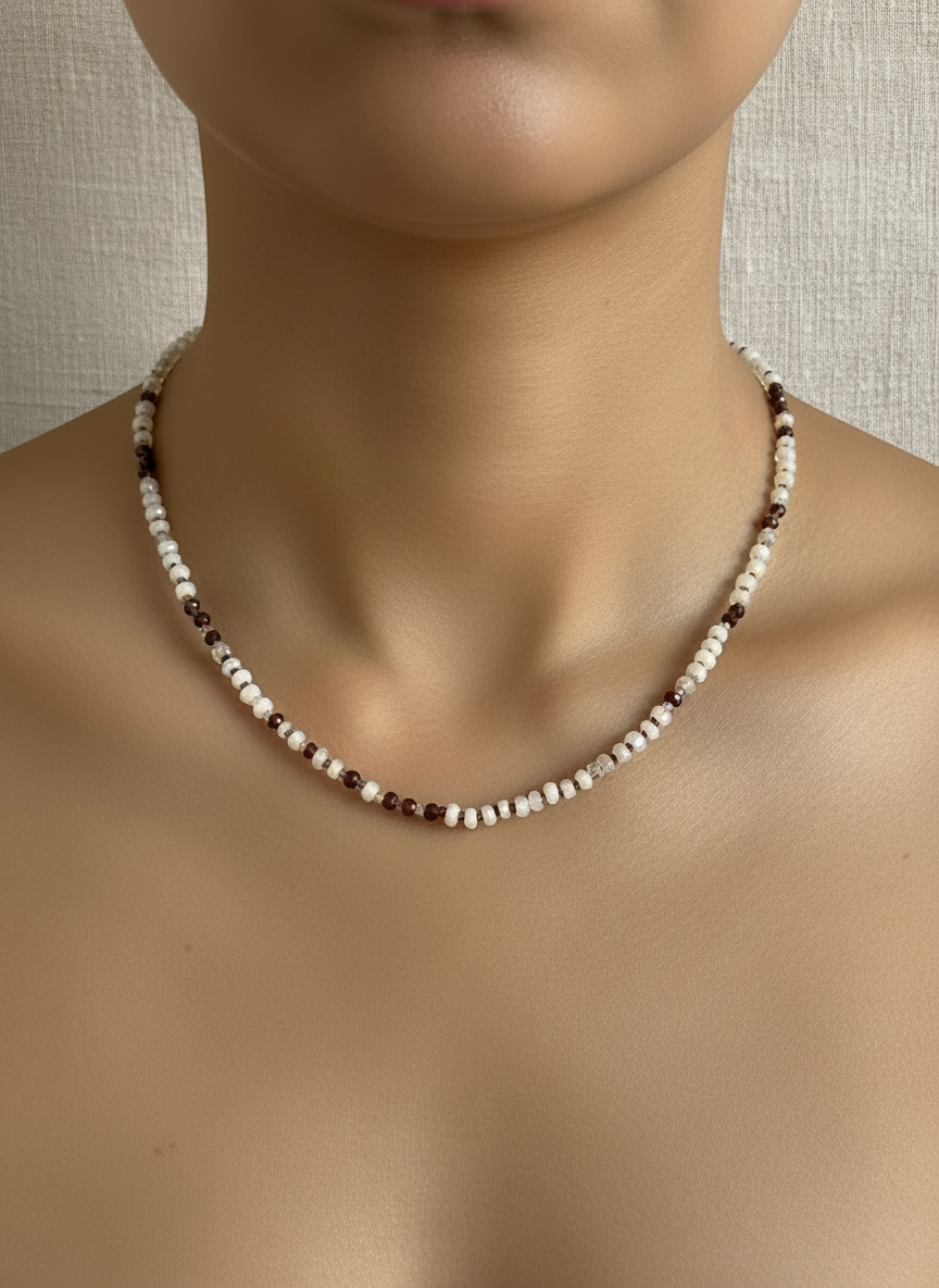 Ethiopian fire opal, garnet and sapphire necklace