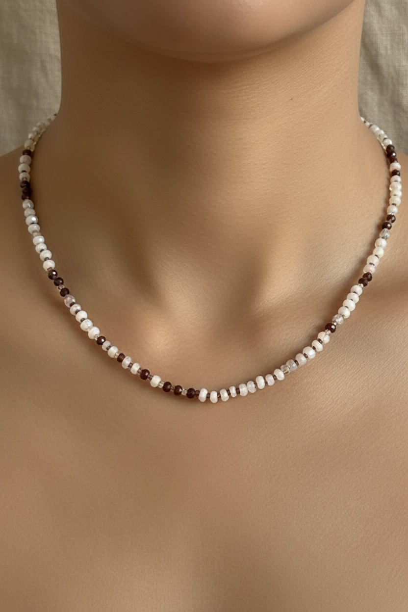 Ethiopian fire opal, garnet and sapphire necklace