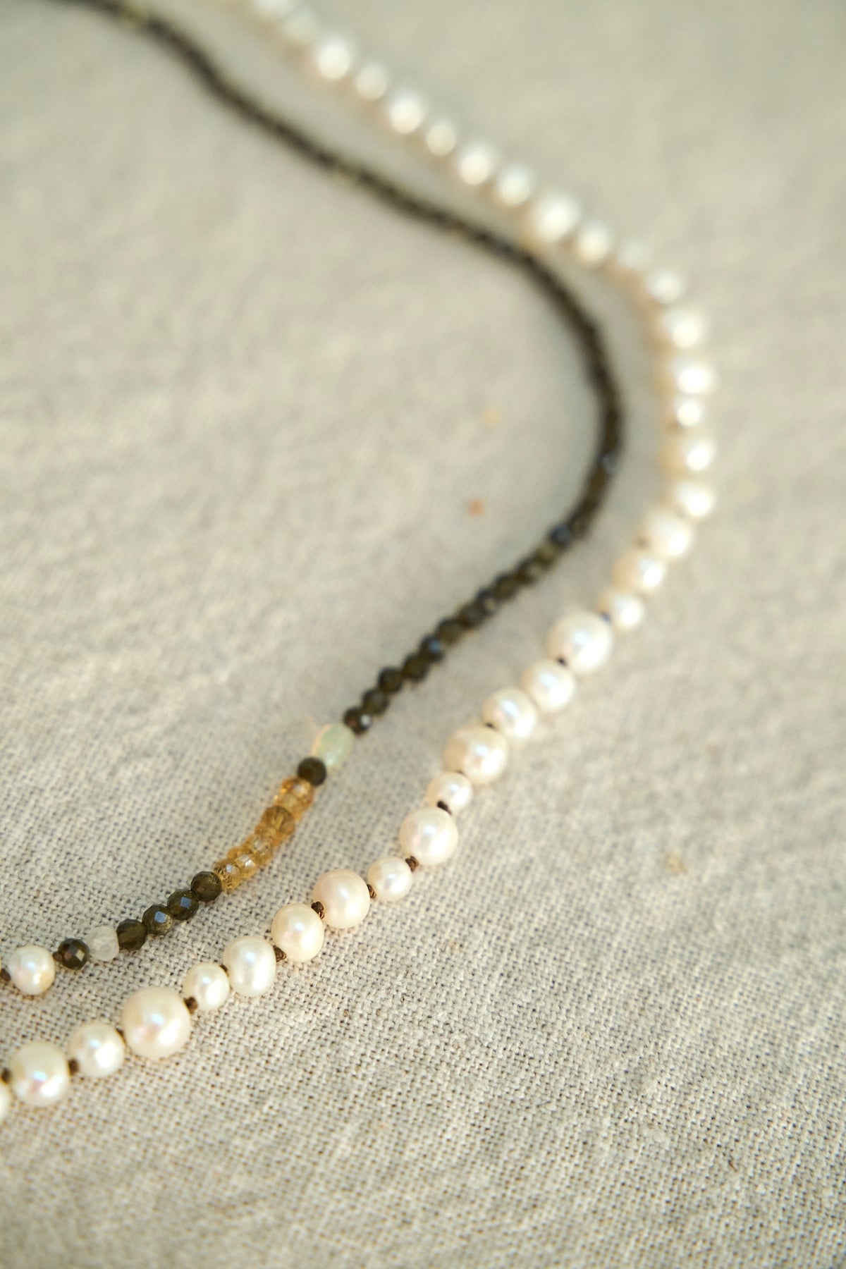 Hand knotted pearl, tigers eye   Opal necklace