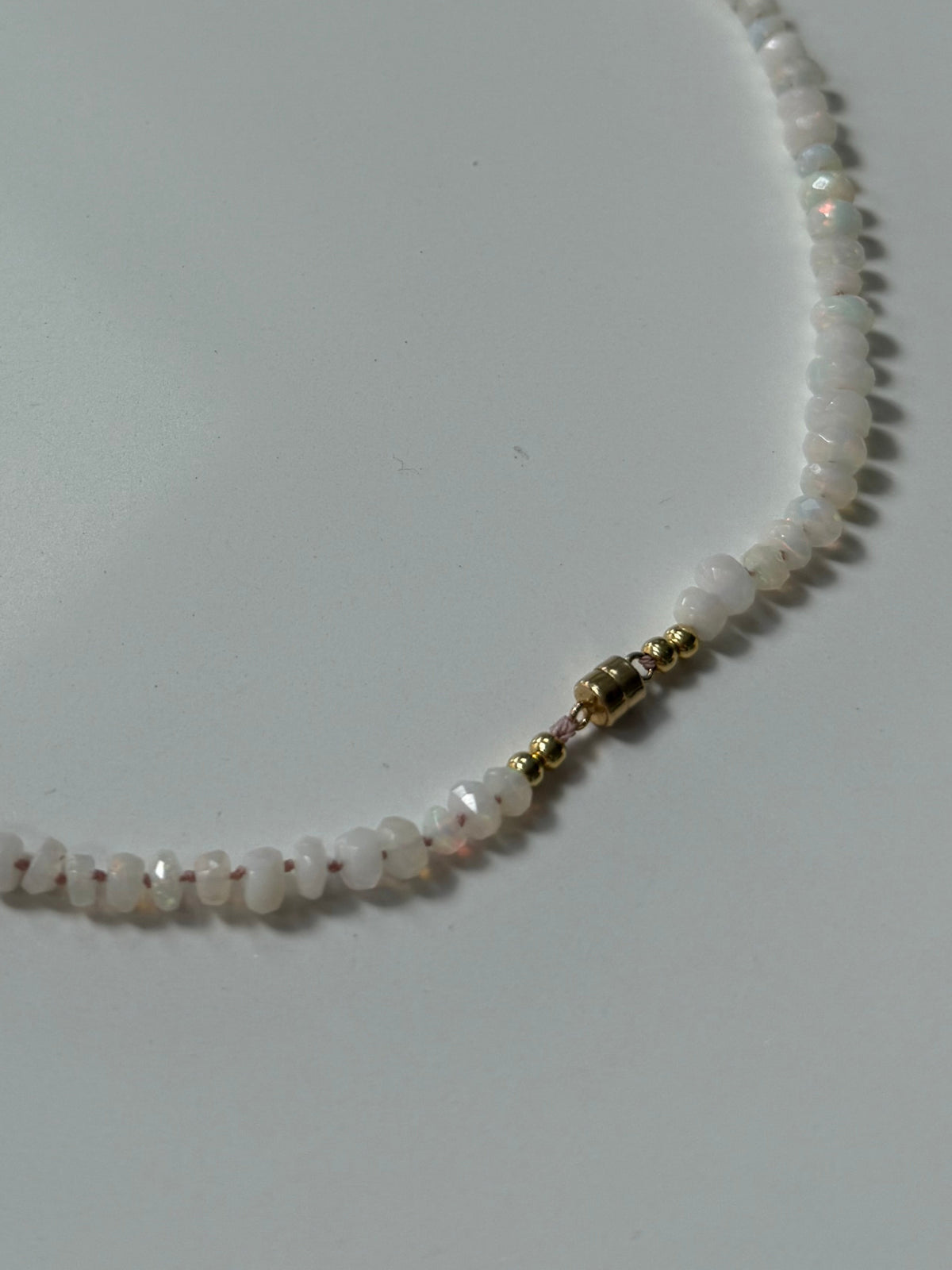 Ethiopian fire opal and aquamarine hand knotted necklace