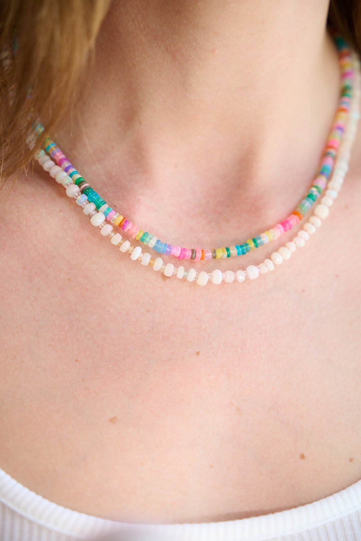 Ethiopian fire opal and aquamarine hand knotted necklace
