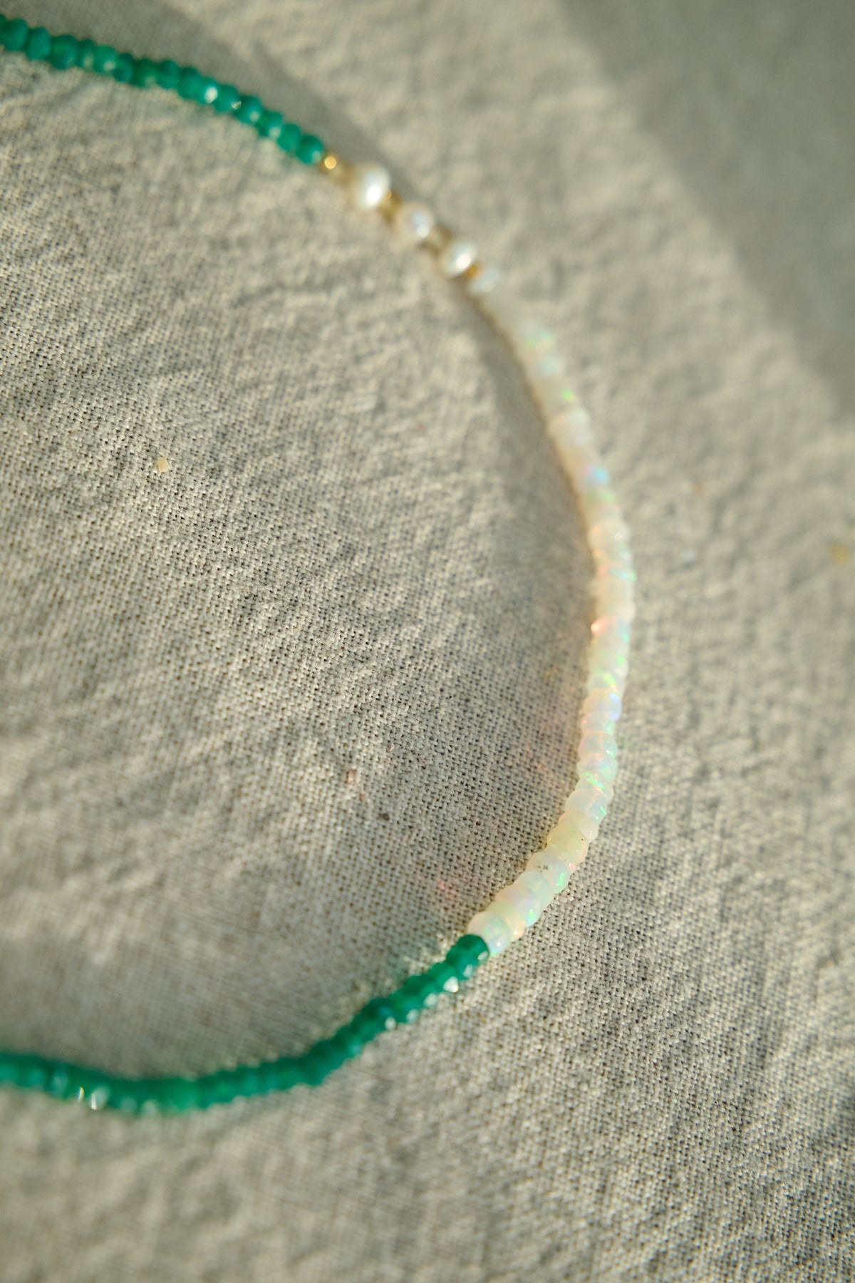 Opal ,green onyx ,pearl necklace