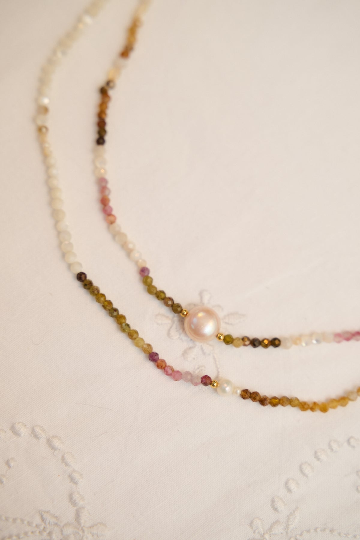 Multi tourmaline and pearl necklace