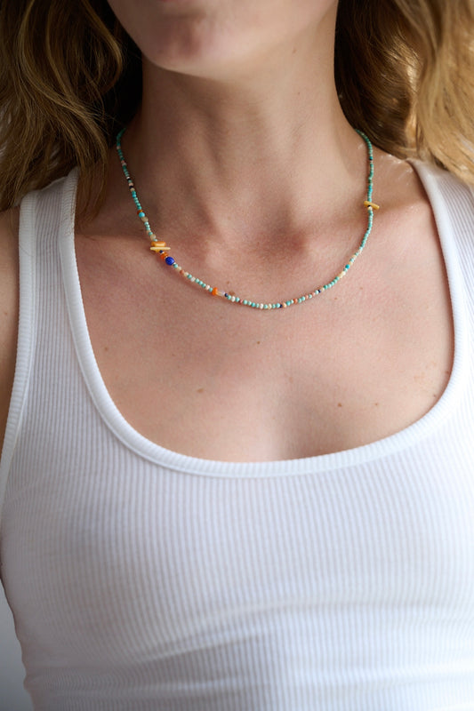 Tiny turquoise , coral multi stone skinny