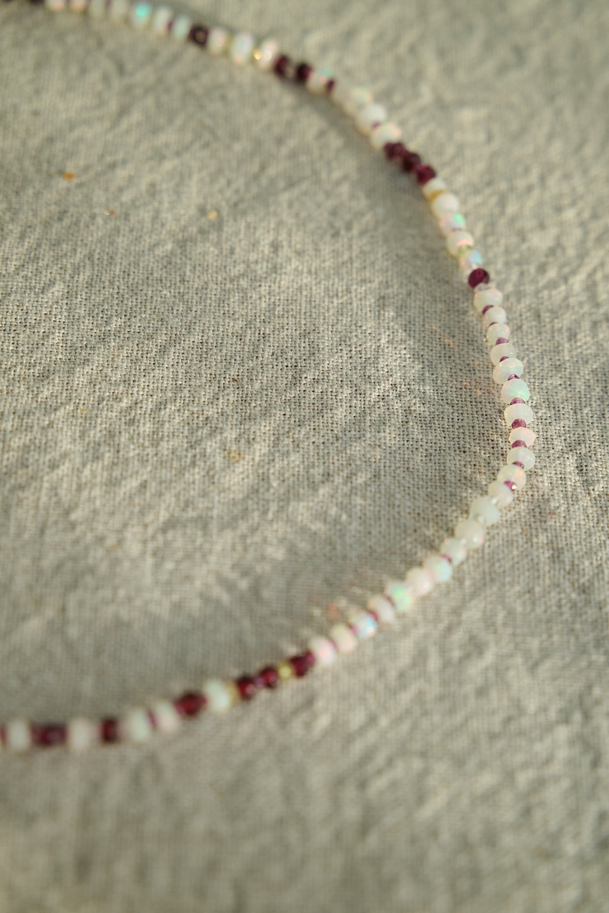 Ethiopian fire opal, garnet and sapphire necklace