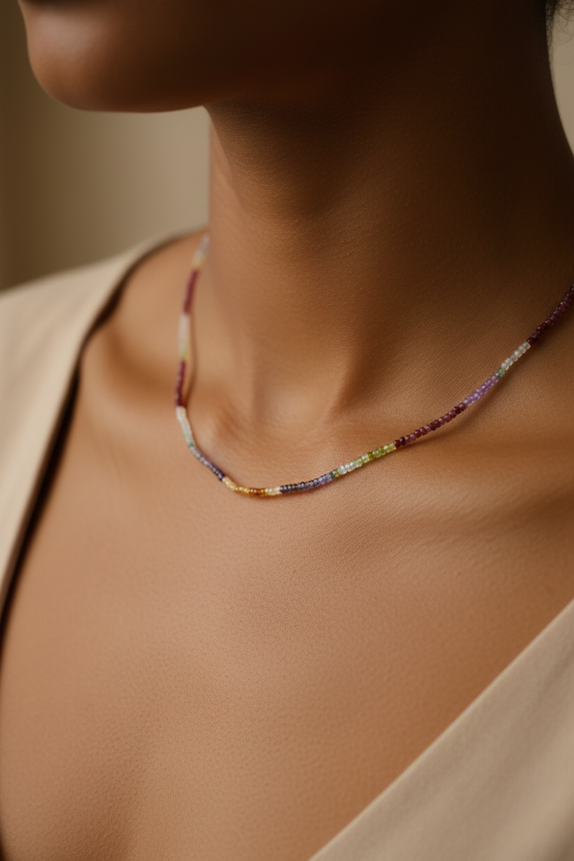 Multi sapphire skinny necklace