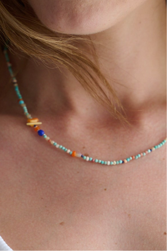 Tiny turquoise , coral multi stone skinny