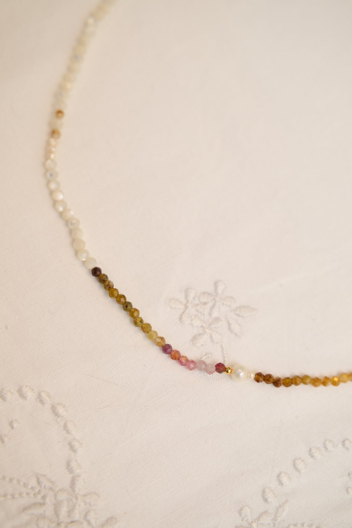 Multi tourmaline and pearl necklace