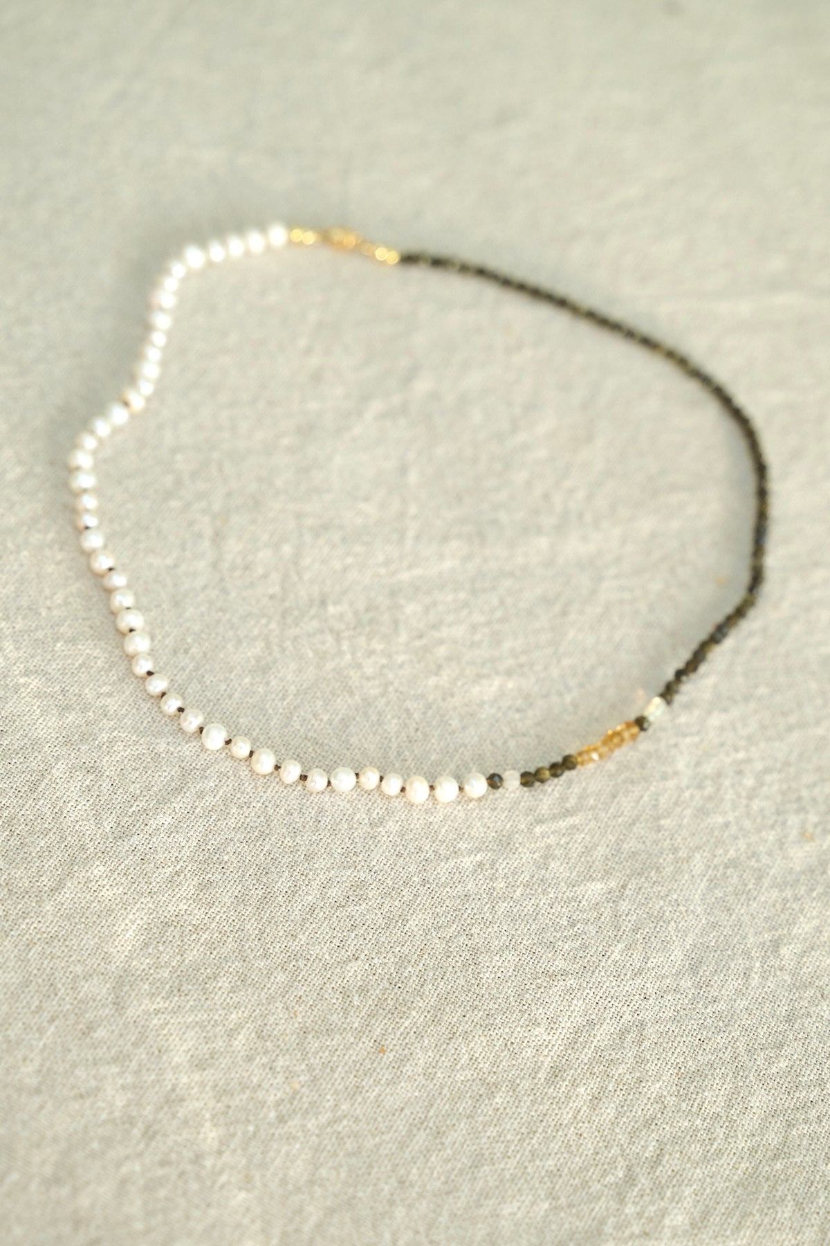 Hand knotted pearl, tigers eye   Opal necklace